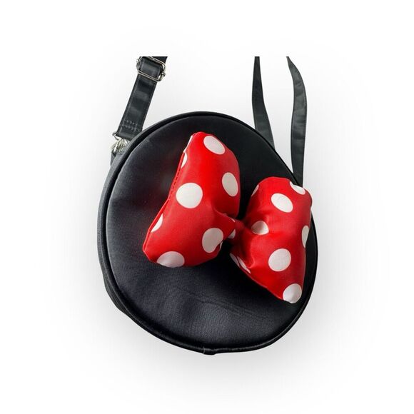 Disney Minnie Mouse Black 3D Plush Polka Dot Bow Crossbody Purse NWT - Picture 3 of 8
